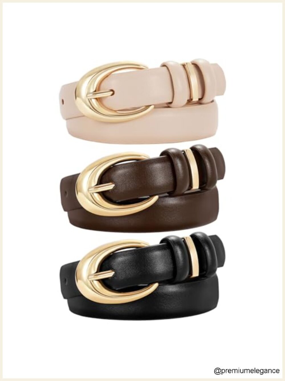 Women's Faux Leather Belt 3 Pack with Gold Buckle